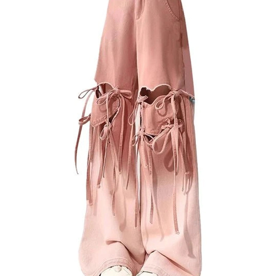 Alt Ombre Cutout Lace-Up Pants Pink Shoptery