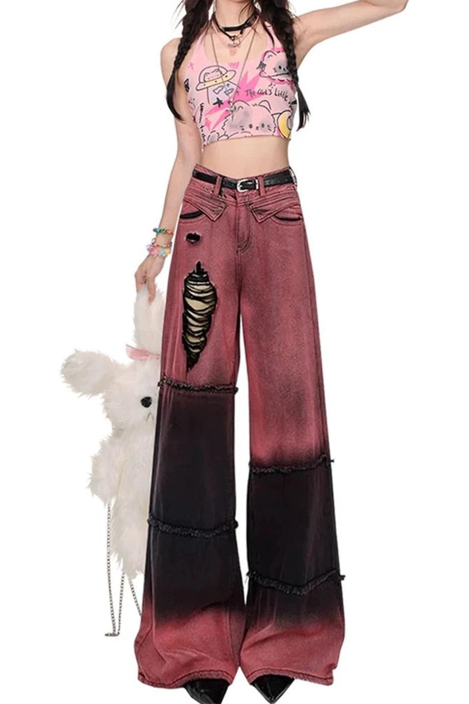 Ombre Spiral Grunge Flare Pants - Pants