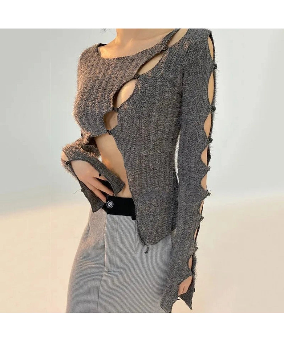 Open Weave Cutout Sweater - 