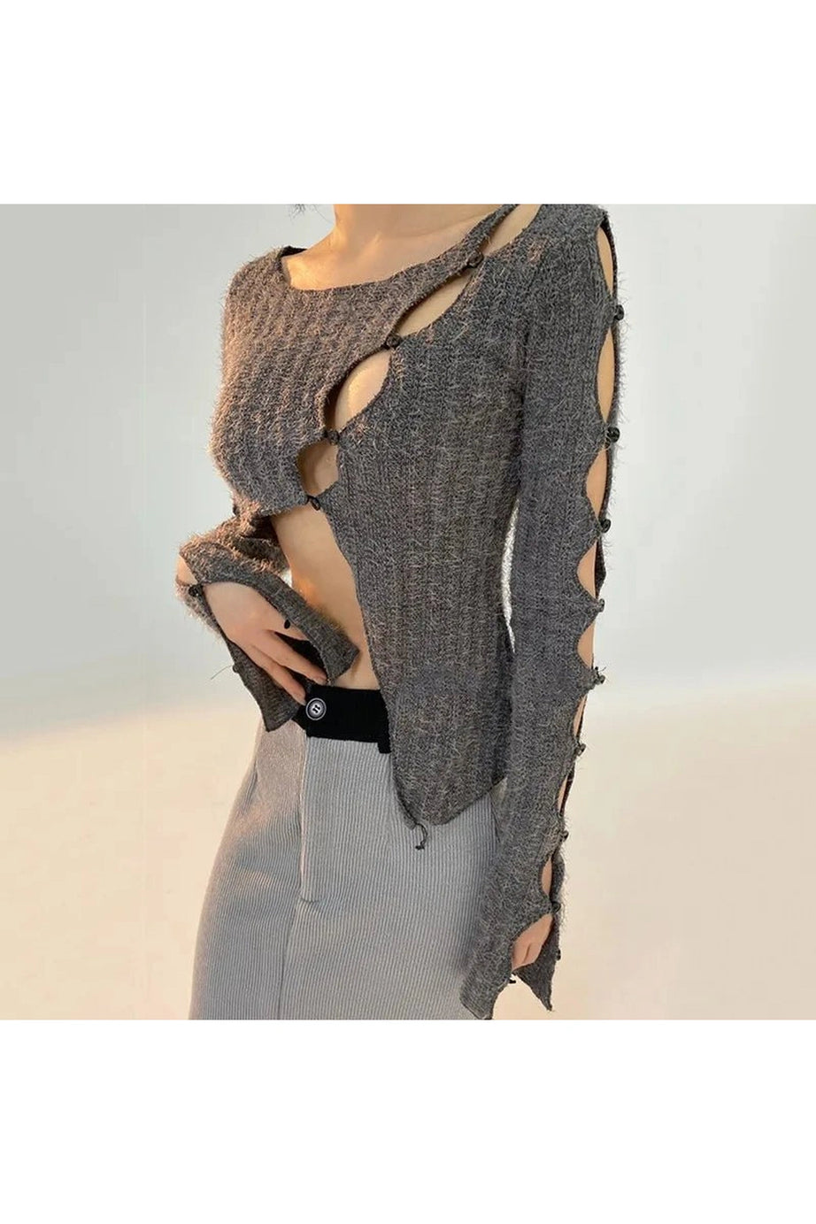 Open Weave Cutout Sweater - 