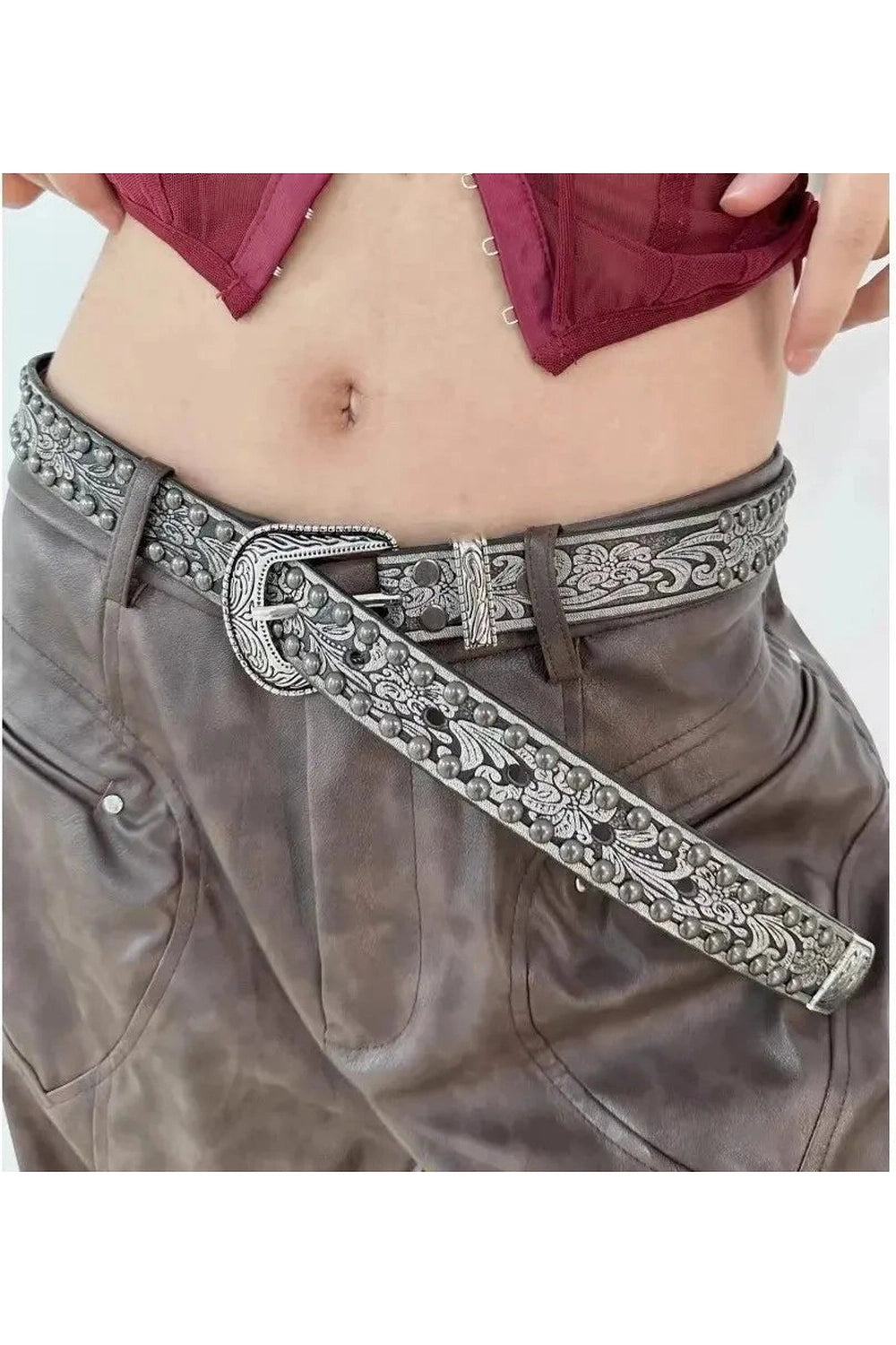 Retro Ornate Western Studded Belt Shoptery