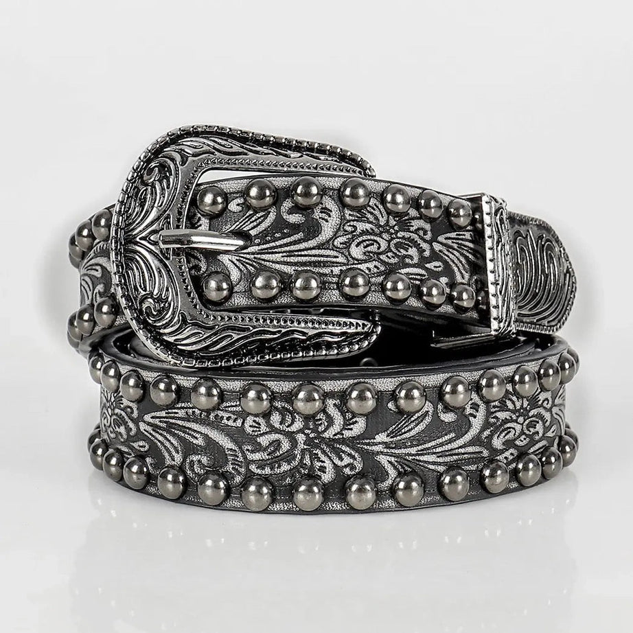 Retro Ornate Western Studded Belt Black Shoptery