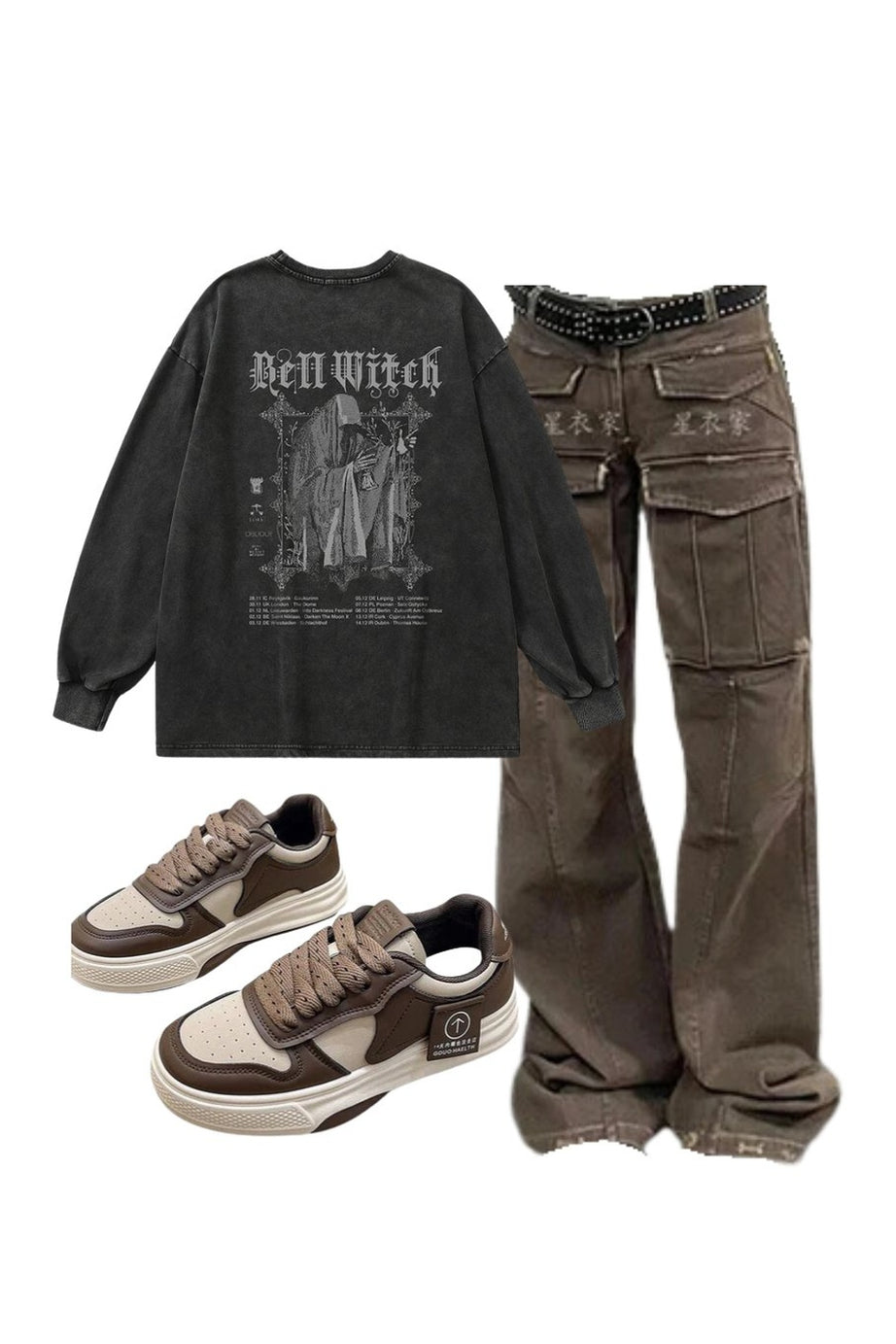 Outfit: Arctic Edge Cargo Pants+Bell Witch Gothic Long Sleeve Top+Muffin Thick Bottom Sports Shoes - Outfit