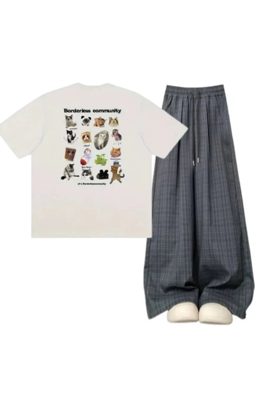 Outfit:Oversized Plaid Slouchy Pants+Playful Pet Print T-Shirt - Outfit