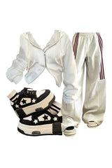 Y2k Outfit: Striped Cargo Spring Pants+Korean Y2K White Zip Hoodie+Acubi Star Skateboard Y2k Shoes Default Title Shoptery