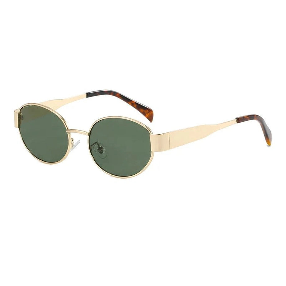 Retro Oval Frame Sports Glasses Gold Green picture color Shoptery