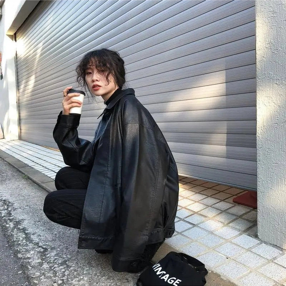 Alt Fall Oversized Black Leather Shirt Jacket Black leather jacket Shoptery