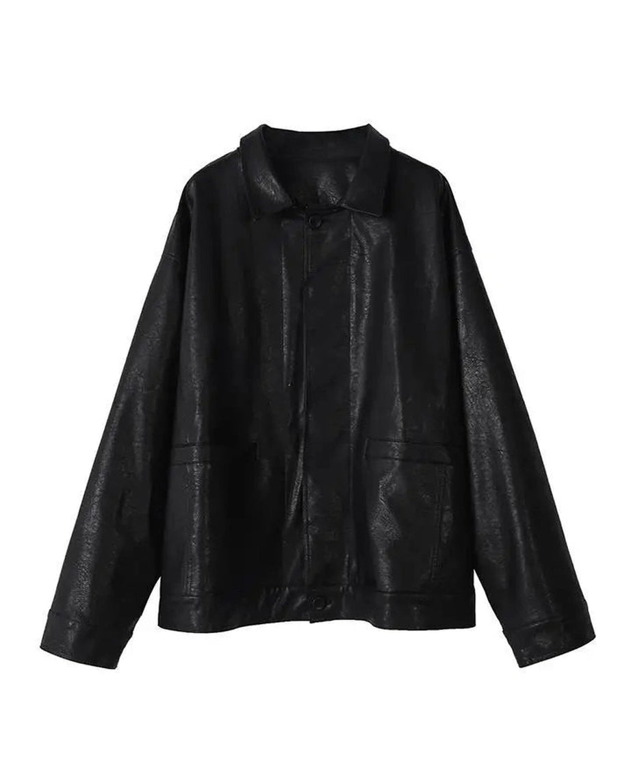 Oversized Black Leather Shirt Jacket - Coats & Jackets