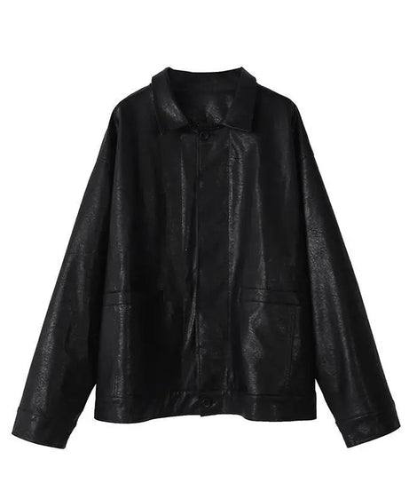 Oversized Black Leather Shirt Jacket - Coats & Jackets