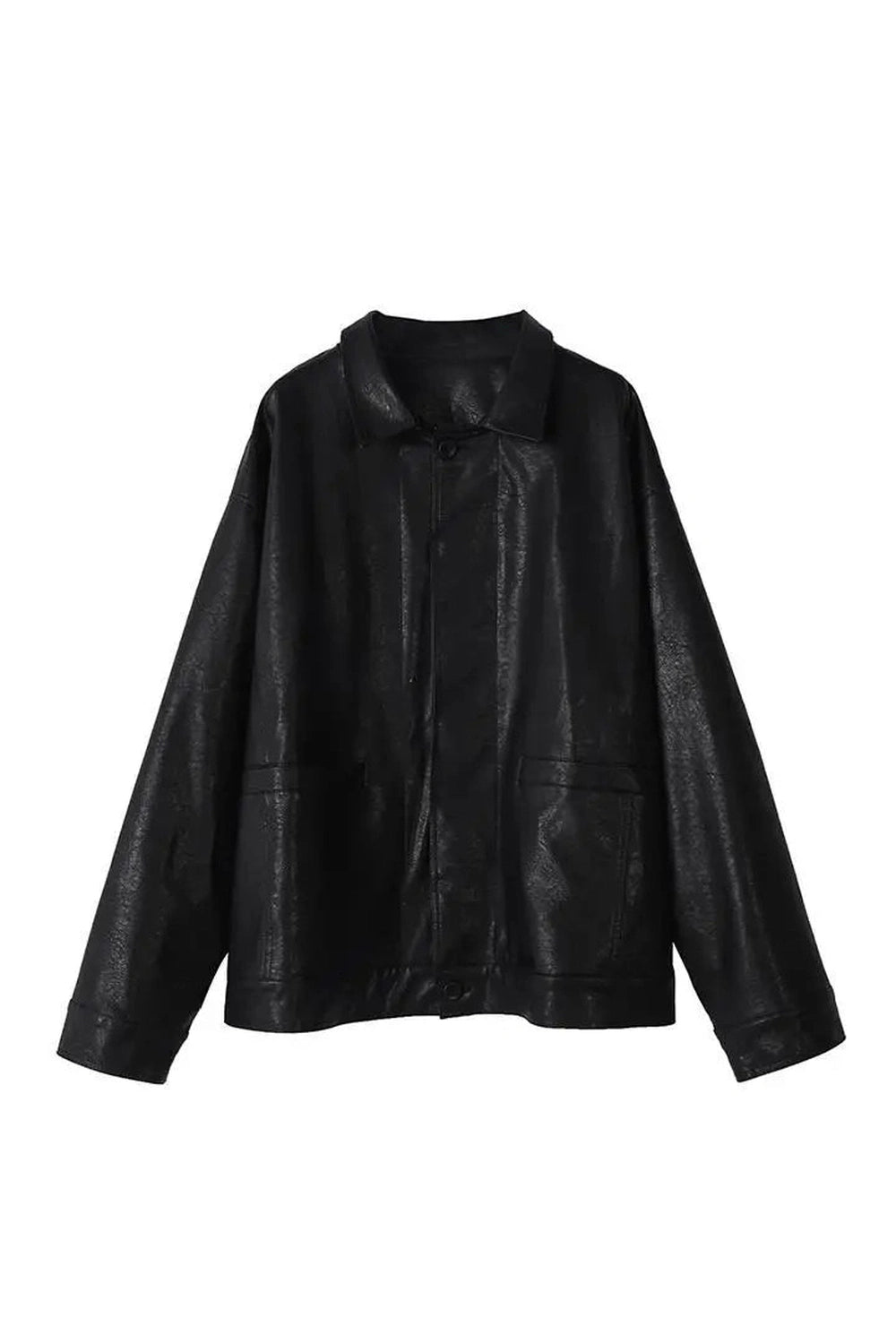 Oversized Black Leather Shirt Jacket - Coats & Jackets