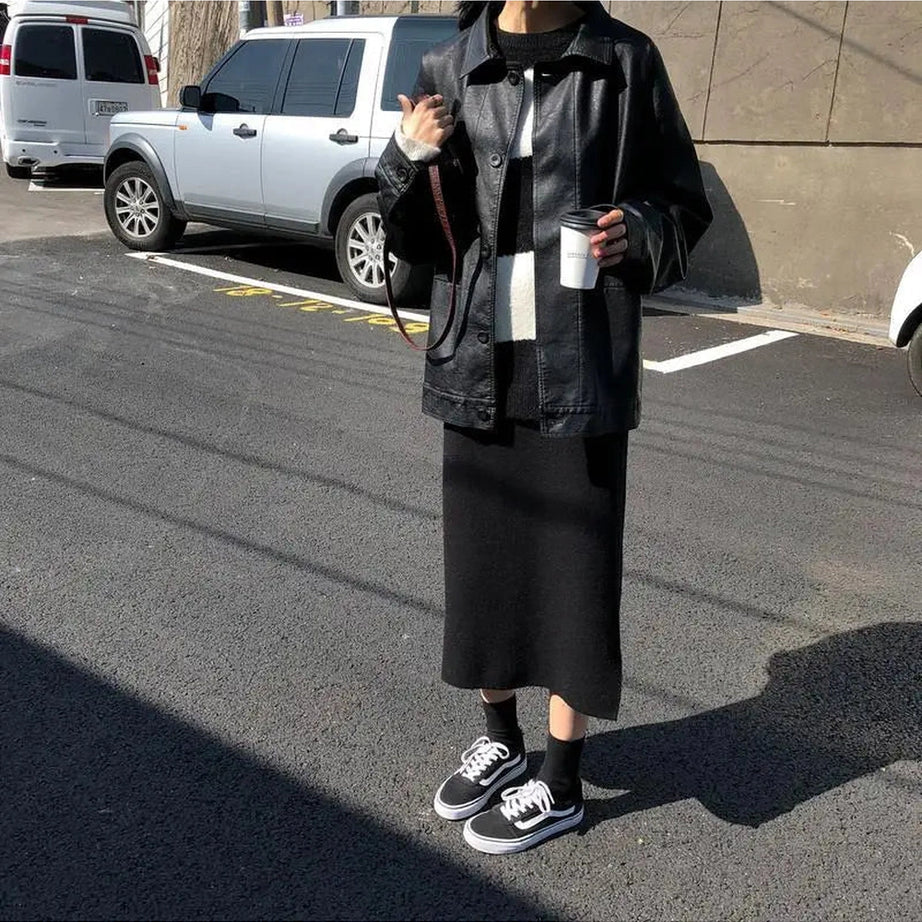 Alt Fall Oversized Black Leather Shirt Jacket Shoptery