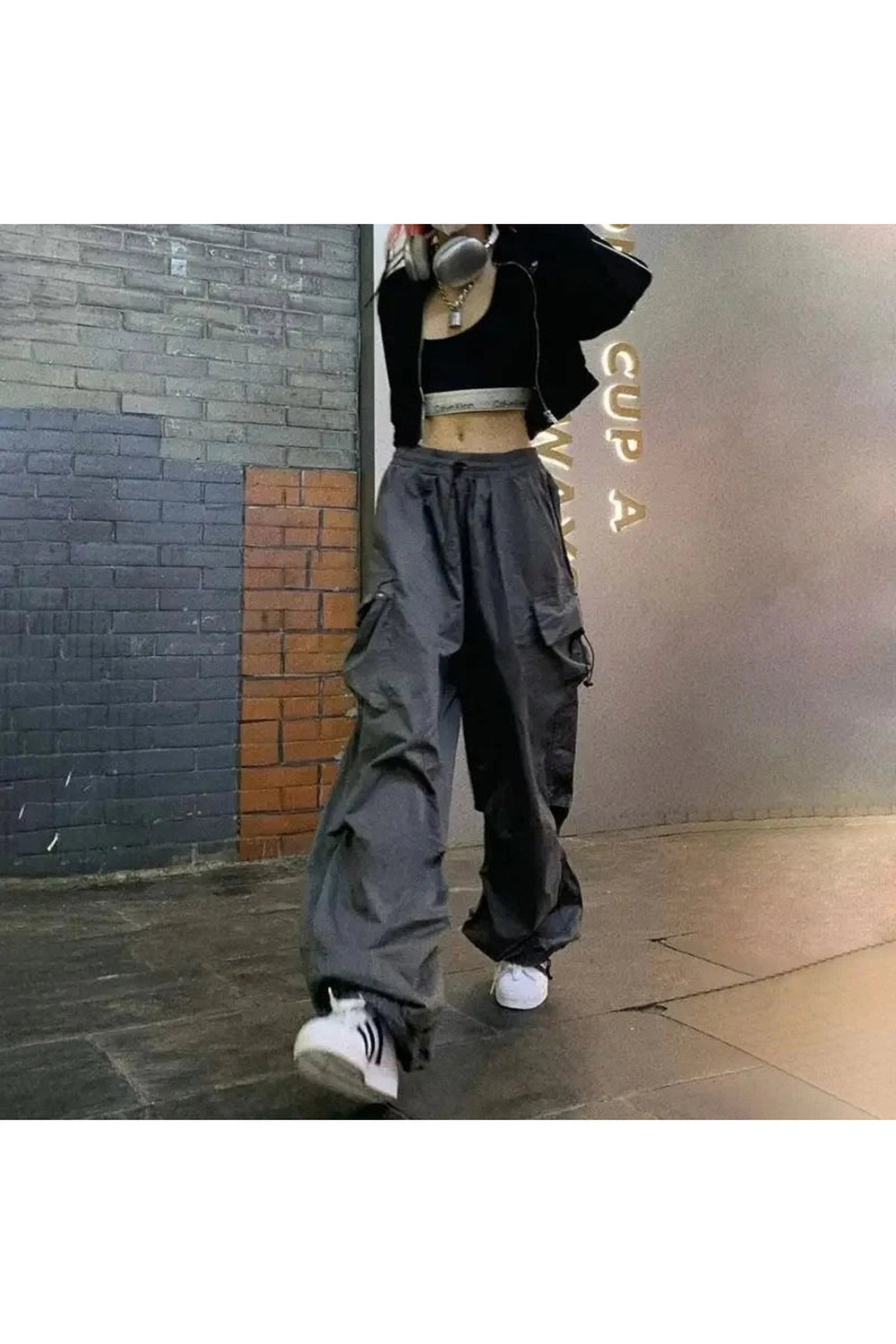 Y2k Oversized Cargo Joggers gray Shoptery