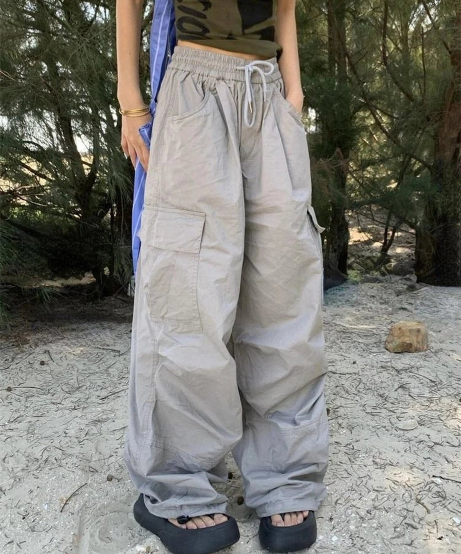 Oversized Cargo Parachute Pants - Pants