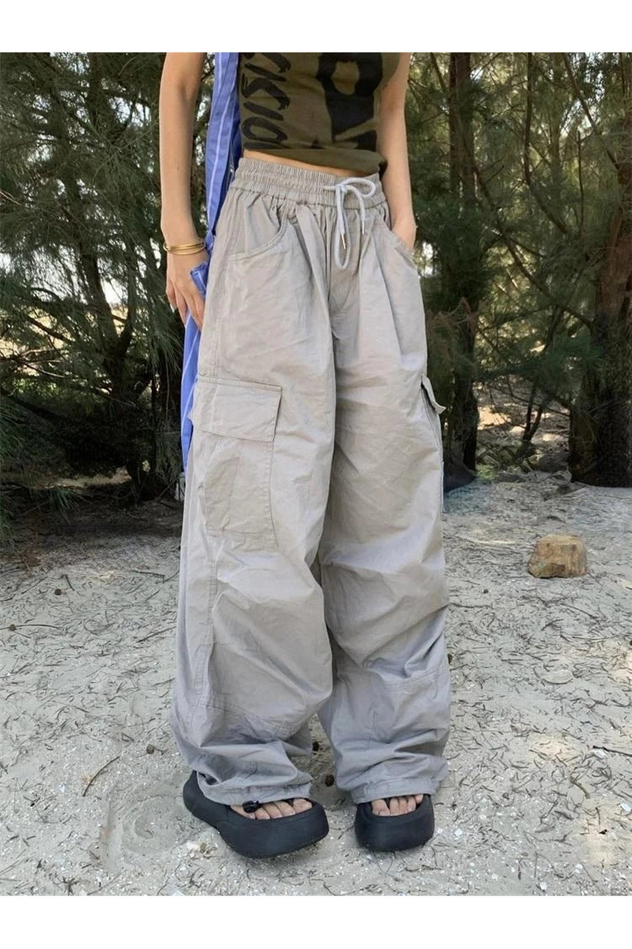 Oversized Cargo Parachute Pants - Pants