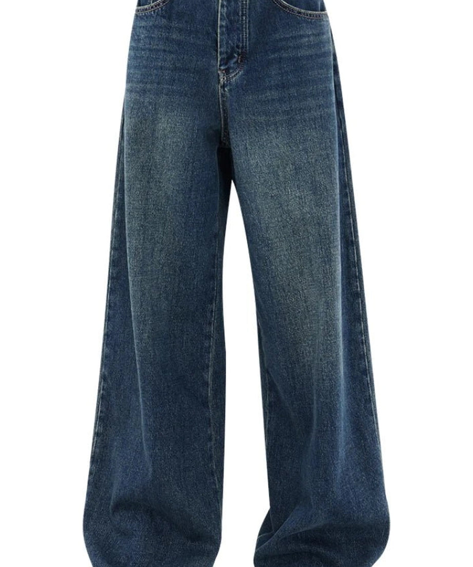 Oversized Dark Wash Wide - Leg Jeans - Jeans