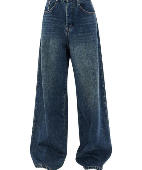 Oversized Dark Wash Wide - Leg Jeans - Jeans