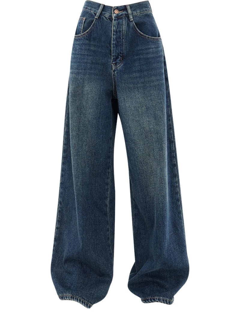 Oversized Dark Wash Wide - Leg Jeans - Jeans