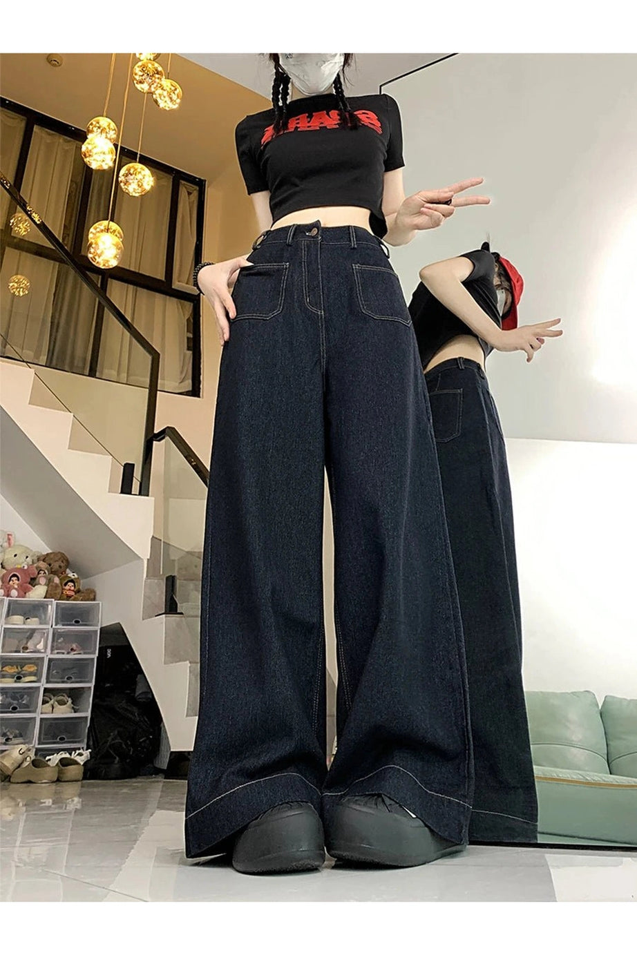 Oversized Denim Palazzo Pants - Jeans