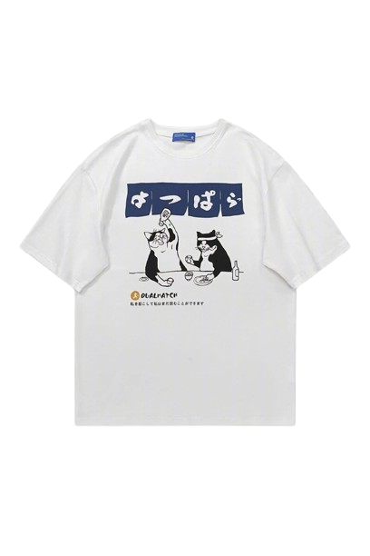 Aesthetic Oversized Drinking Cat T-shirt White Shoptery