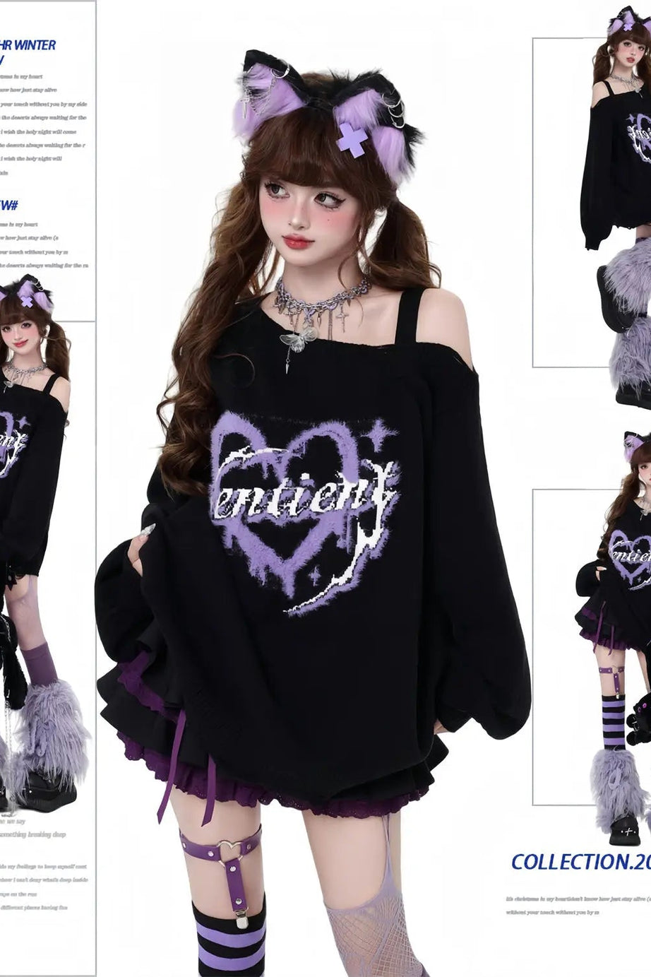 Oversized Edgy Heart Graphic Sweater - 