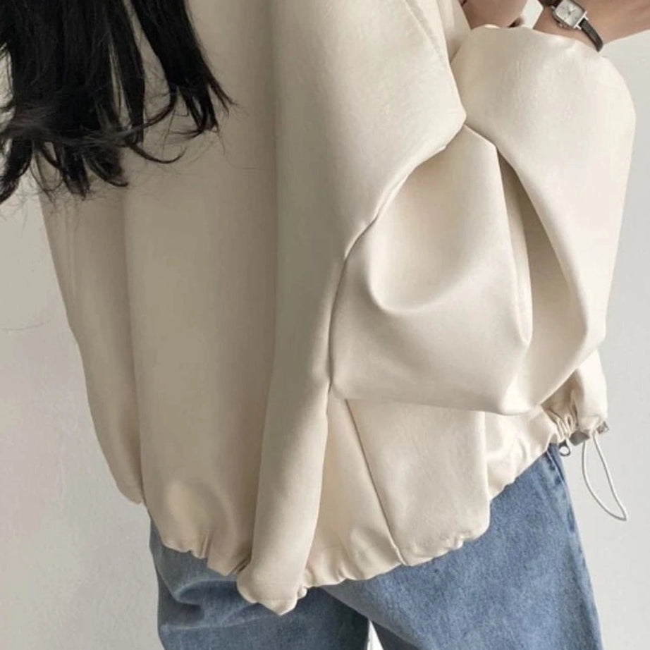 Aesthetic Fall Oversized Faux Leather Bomber Jacket Shoptery