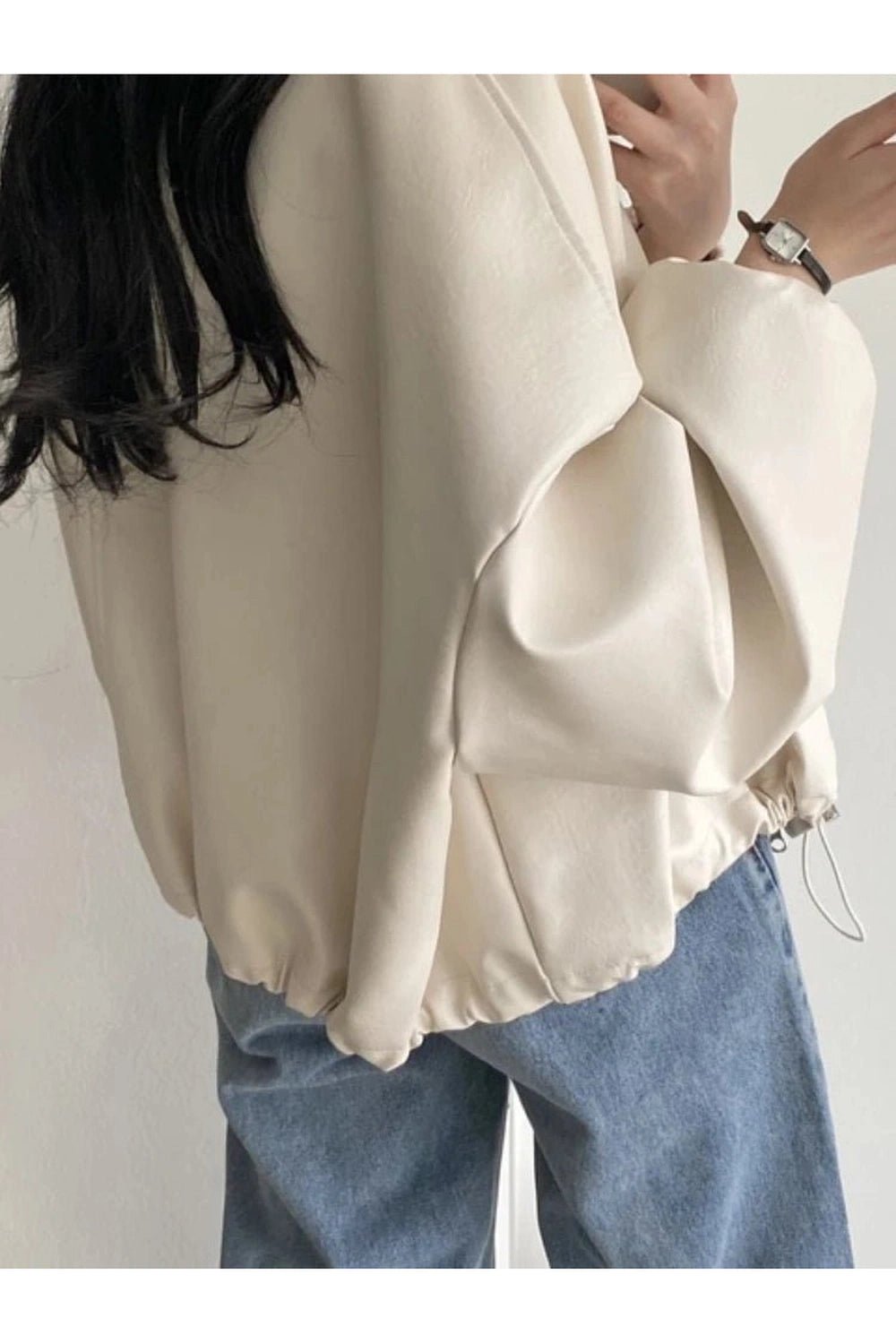 Aesthetic Fall Oversized Faux Leather Bomber Jacket Shoptery