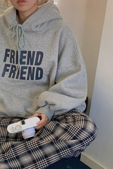 Oversized Friend Graphic Hoodie - Hoodies