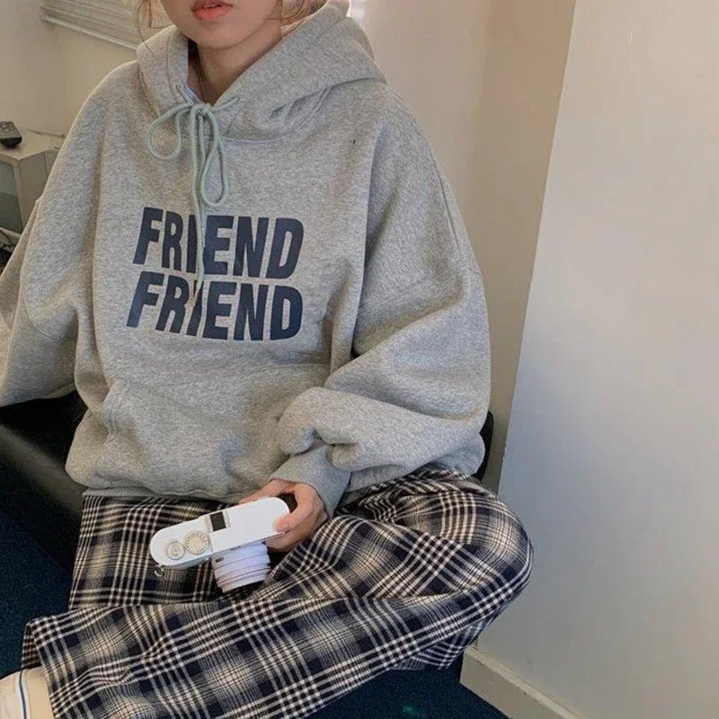 Oversized Friend Graphic Hoodie - Hoodies