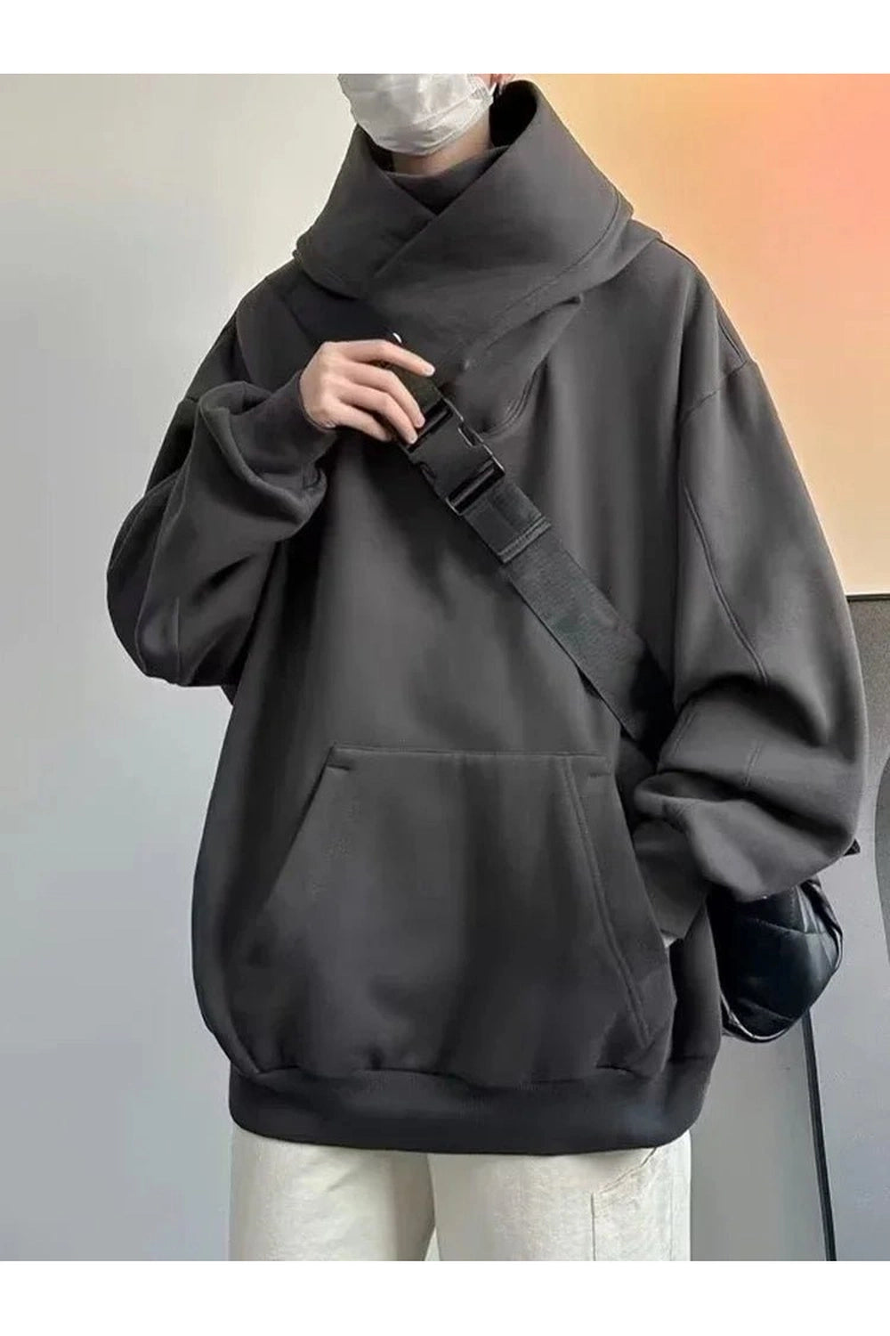 Acubi Oversized Futuristic Hoodie Dark Grey Shoptery