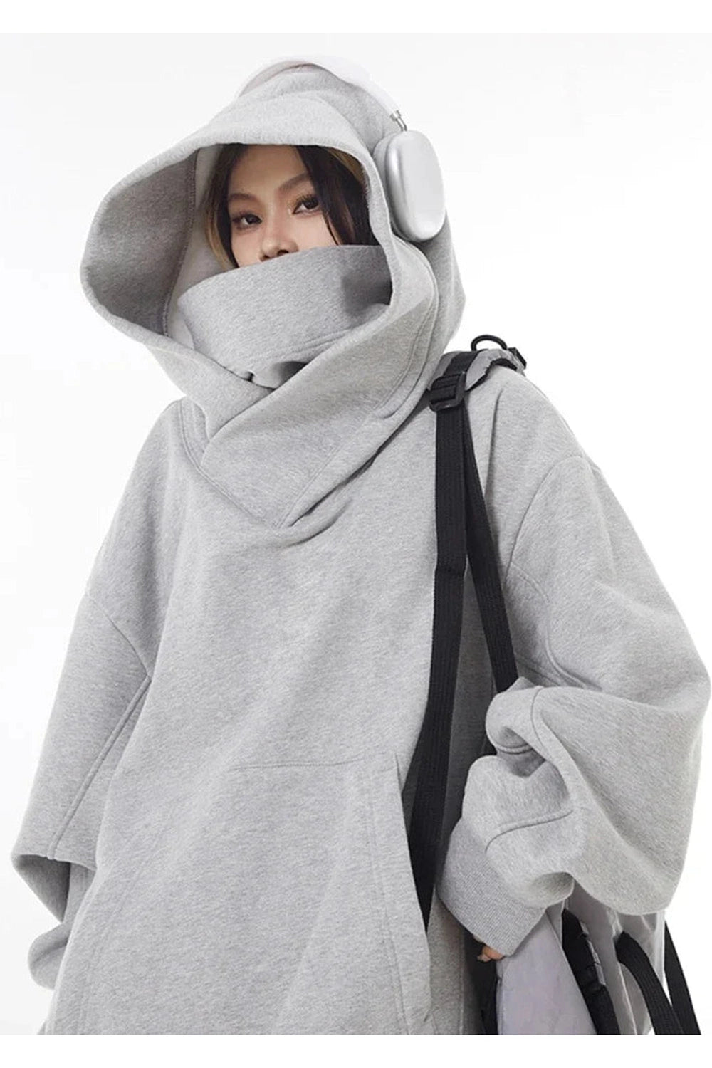 Acubi Oversized Futuristic Hoodie GRAY Shoptery