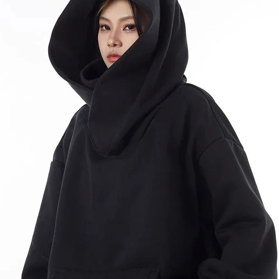 Acubi Oversized Futuristic Hoodie black Shoptery
