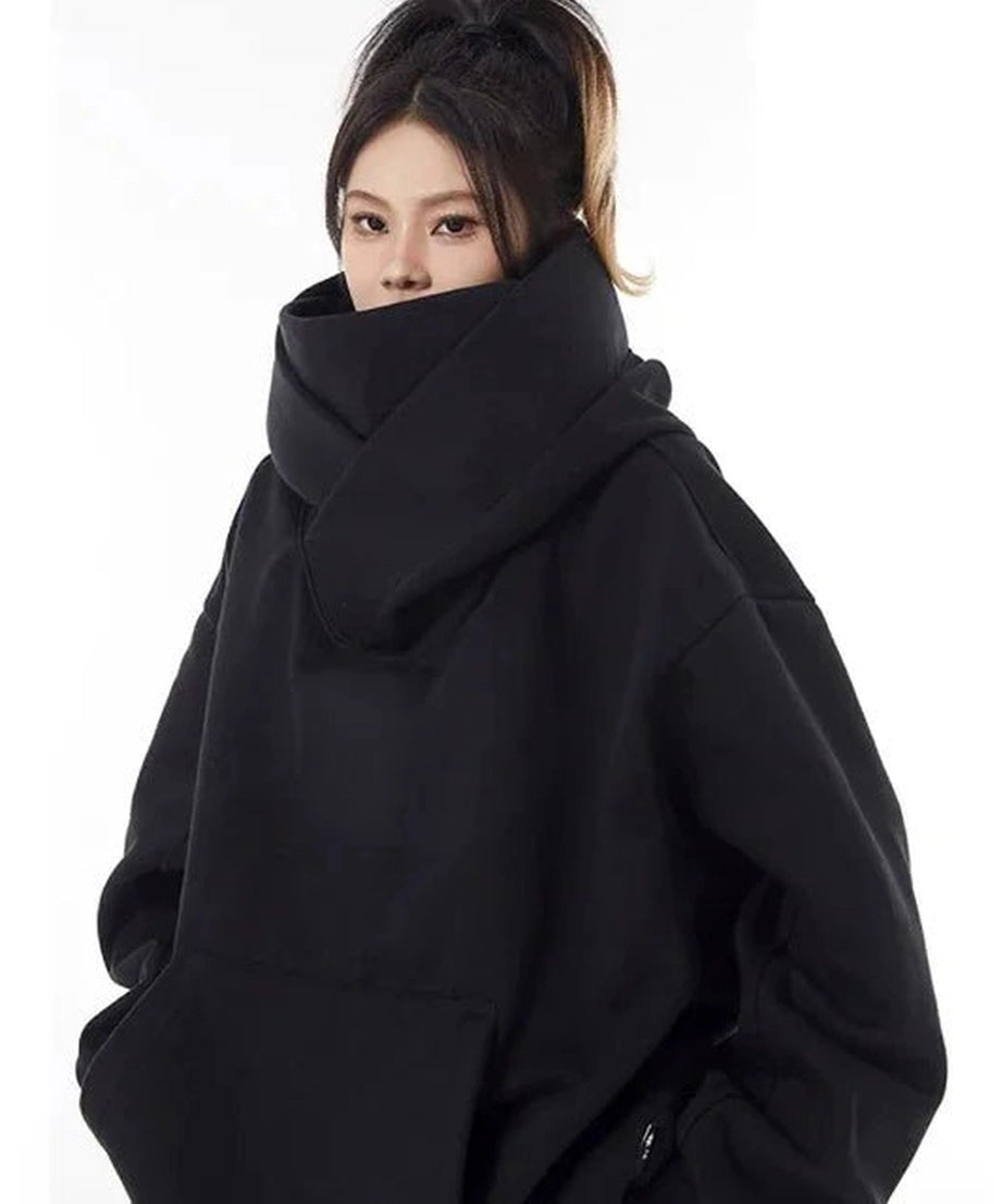 Oversized Futuristic Hooded Sweatshirt - Sweatshirts