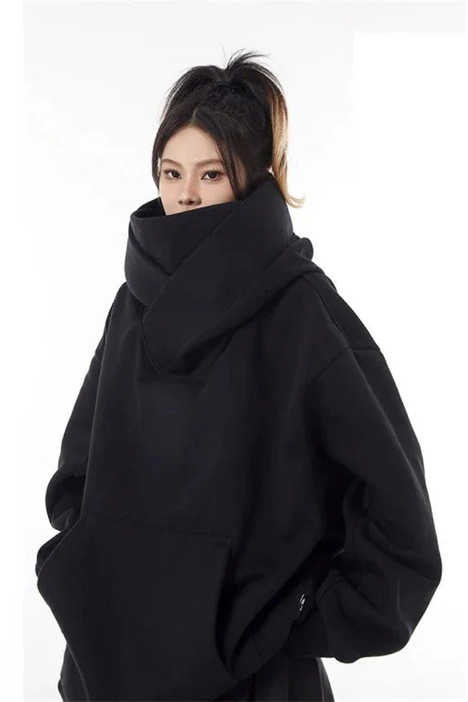 Oversized Futuristic Hooded Sweatshirt - Sweatshirts