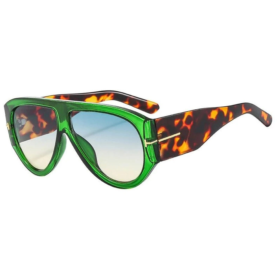 Retro Oversized Pilot Sunglasses Green Leopard picture color Shoptery