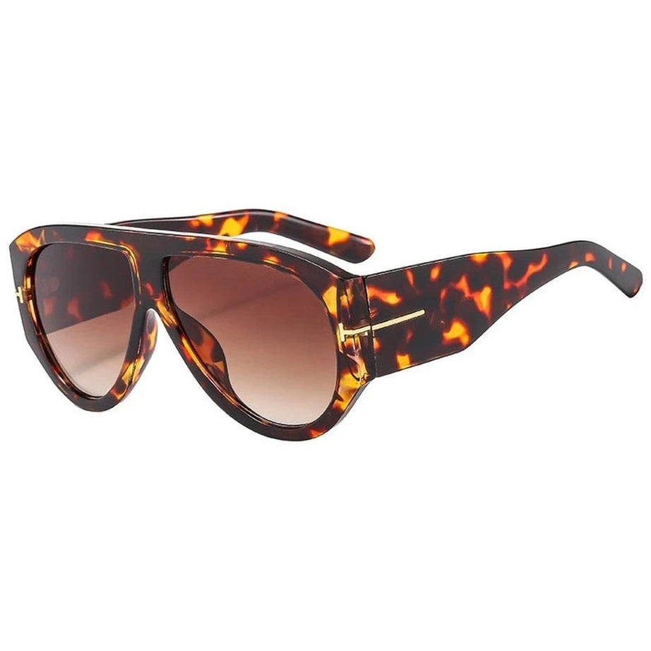 Retro Oversized Pilot Sunglasses Leopard Tea picture color Shoptery