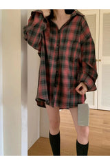 Retro Oversized Plaid Flannel Shirt Shoptery