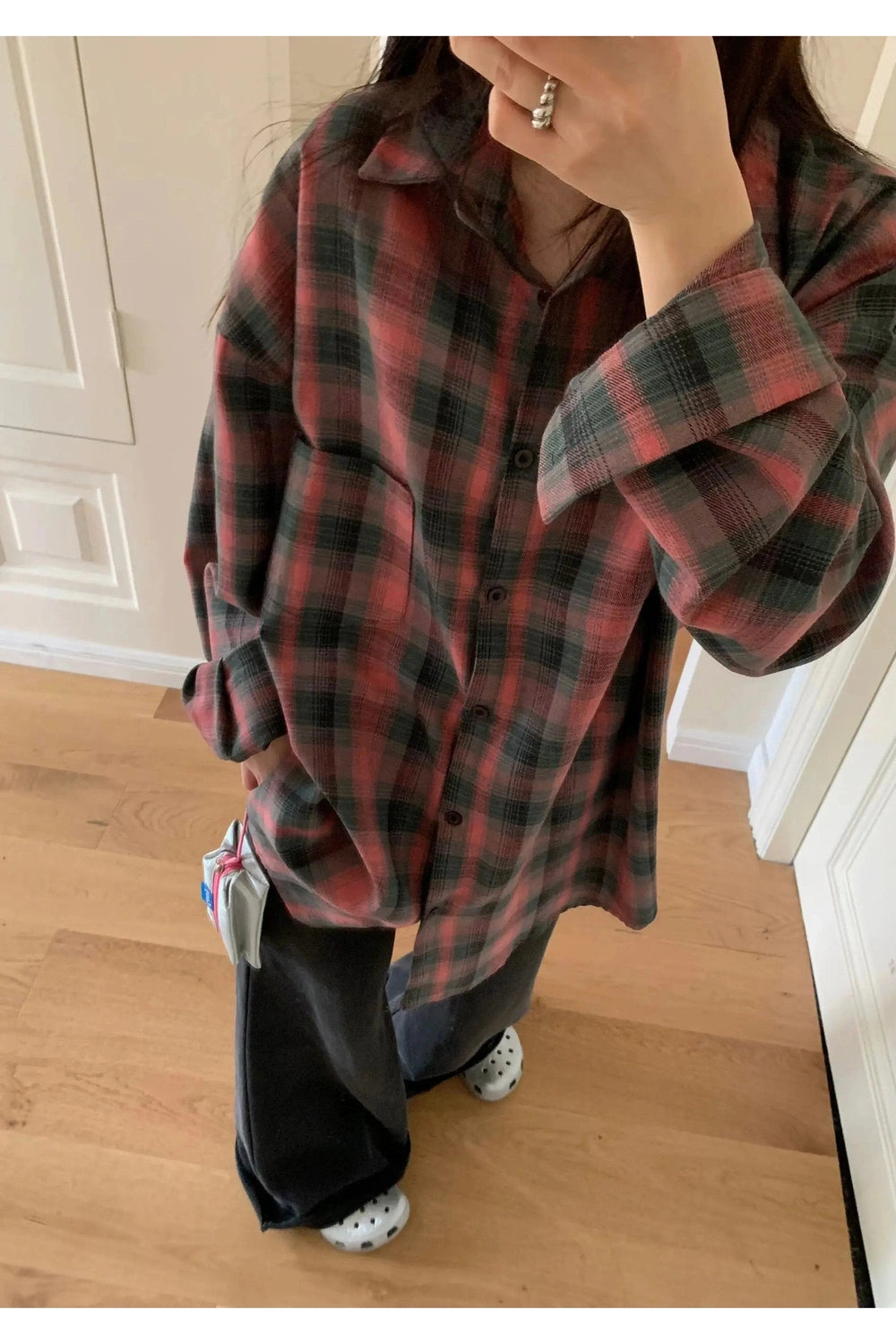 Retro Oversized Plaid Flannel Shirt Shoptery