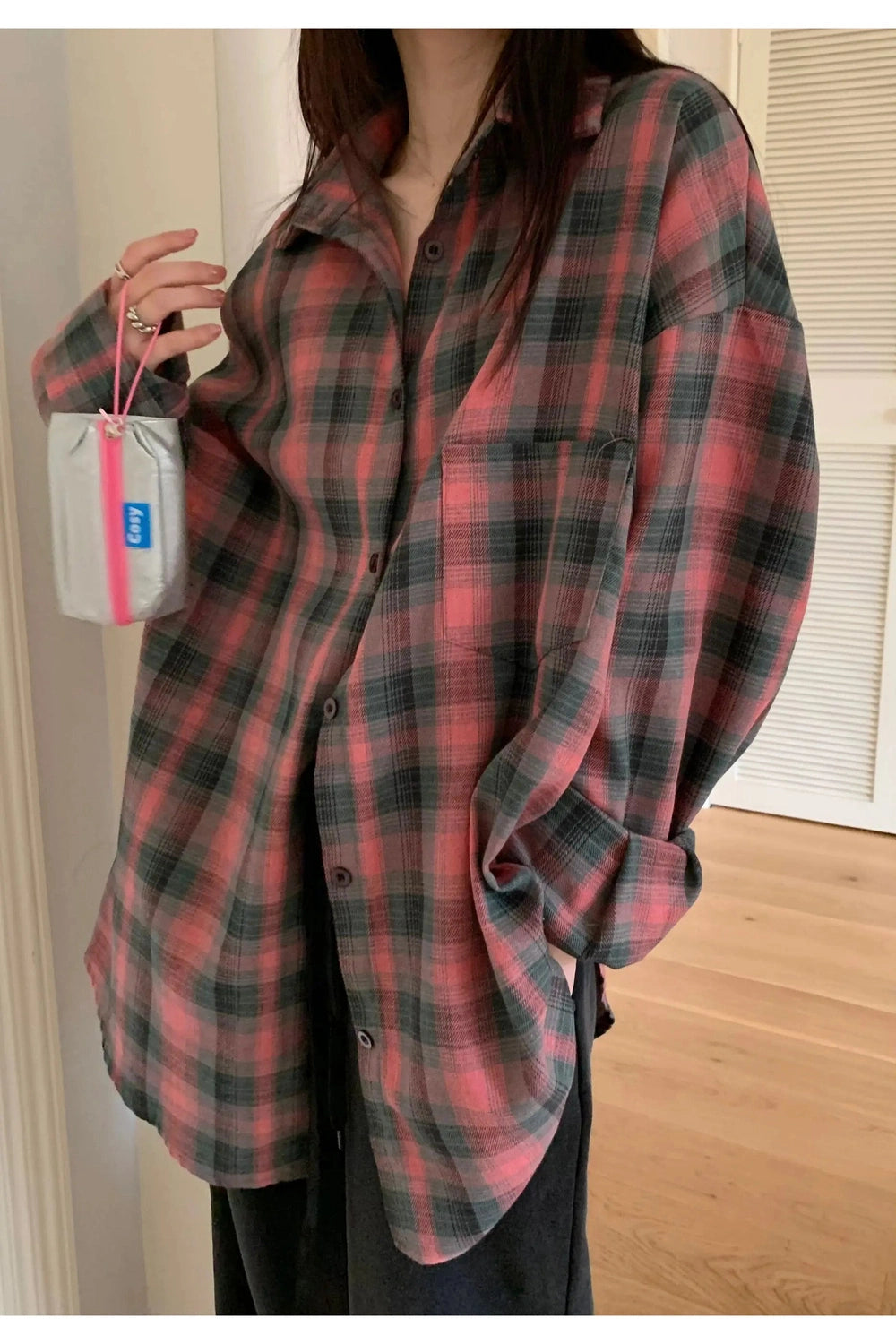 Retro Oversized Plaid Flannel Shirt Shoptery