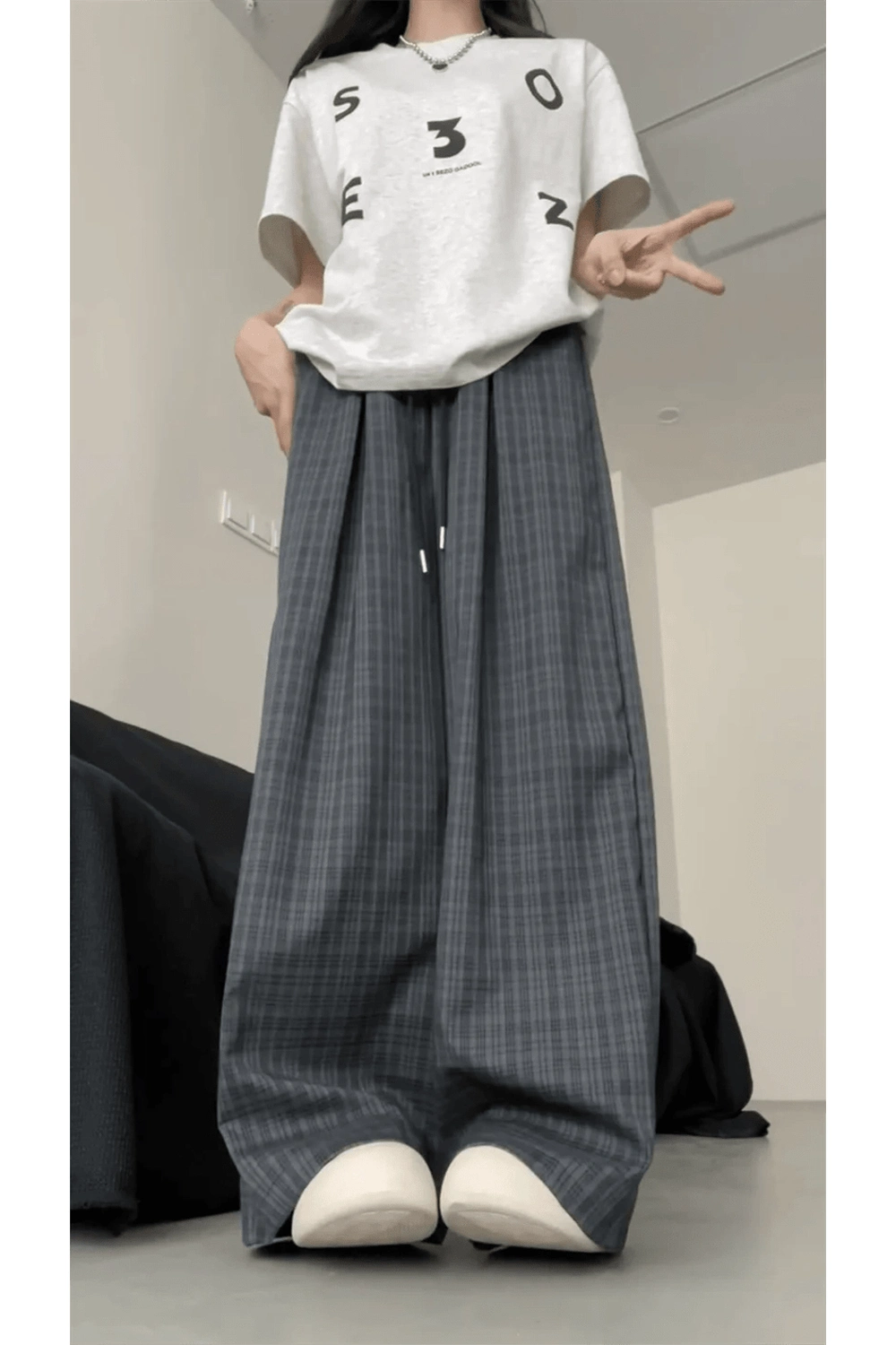 Retro Oversized Plaid Slouchy Pants Shoptery