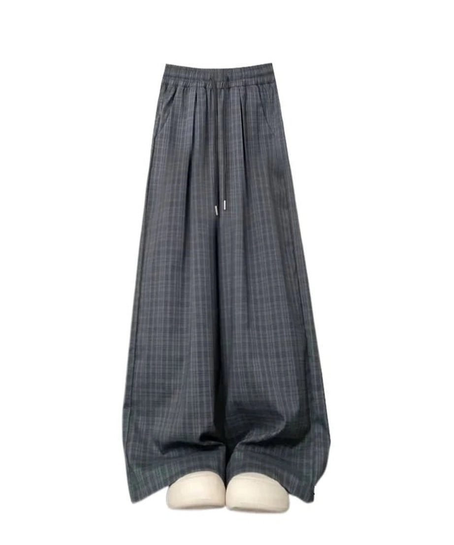 Oversized Plaid Slouchy Pants - Pants