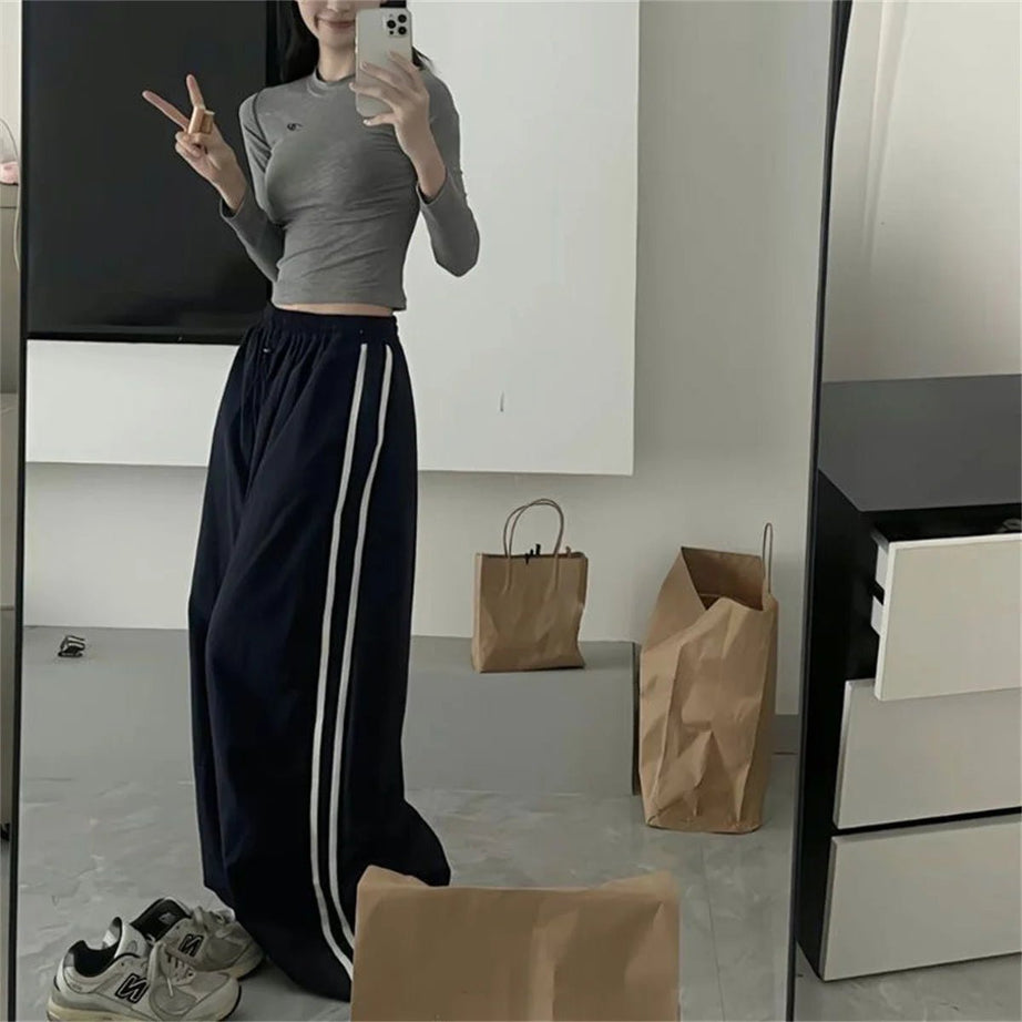 Y2k Oversized Retro Track Pants dark blue Shoptery