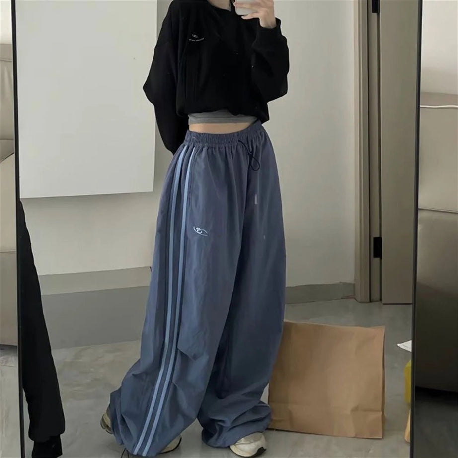 Y2k Oversized Retro Track Pants Light Blue M Shoptery