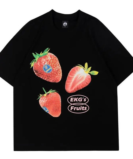 Oversized Strawberry Graphic T - Shirt - T - Shirts