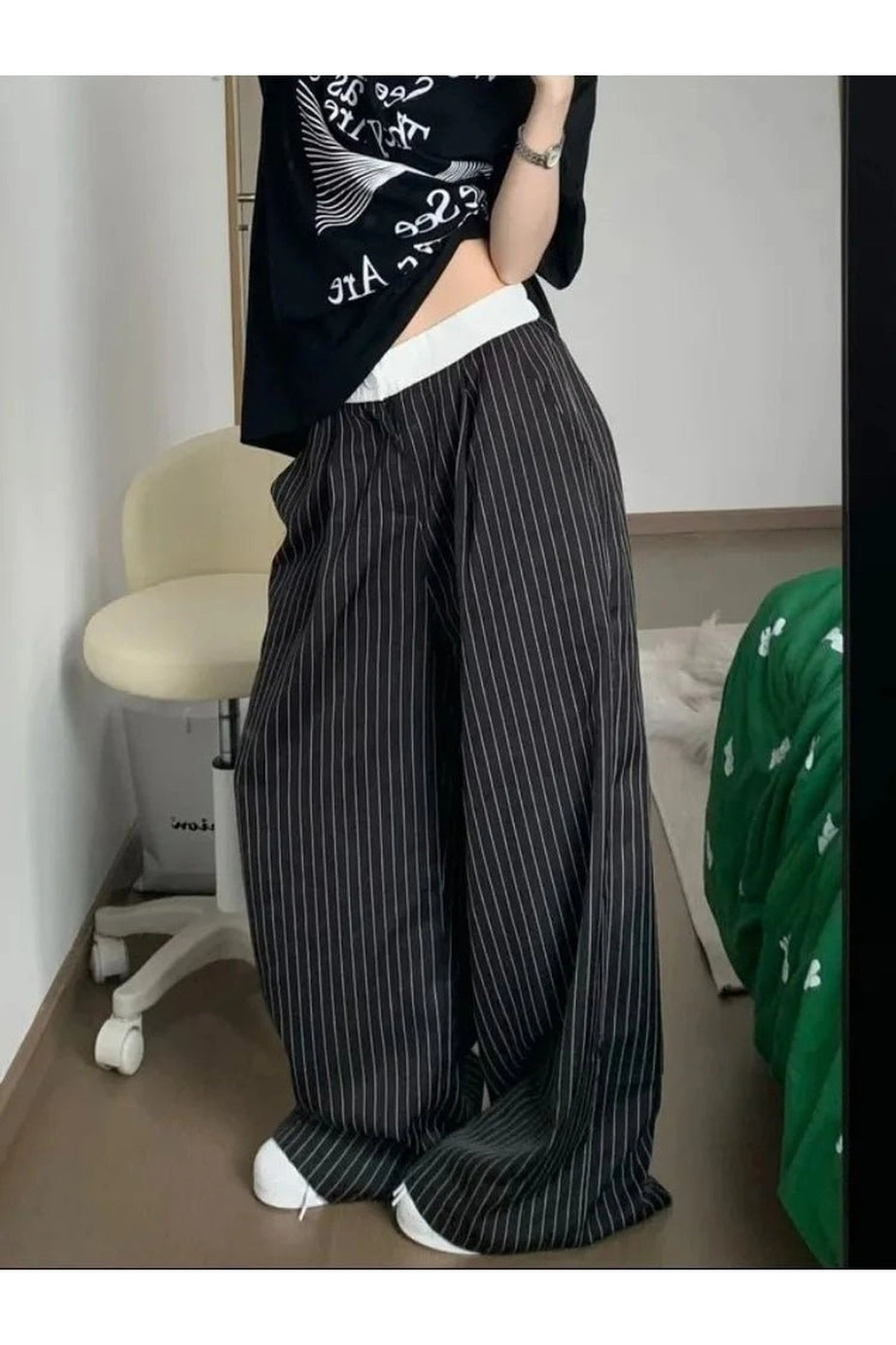 Oversized Striped Palazzo Pants - Pants