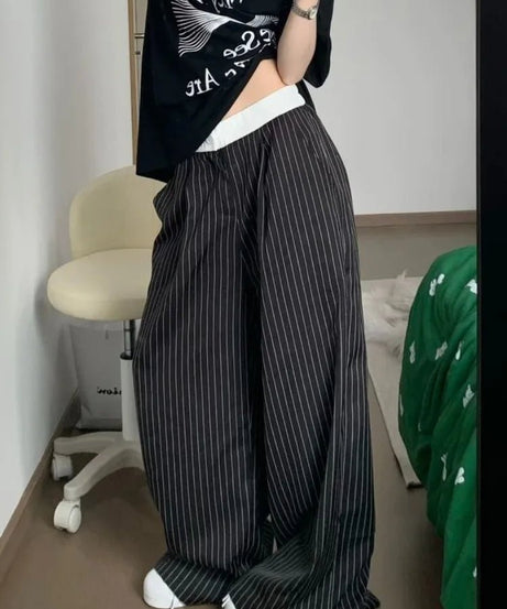 Oversized Striped Palazzo Pants - Pants