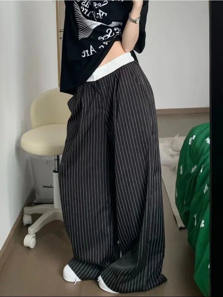 Oversized Striped Palazzo Pants - Pants