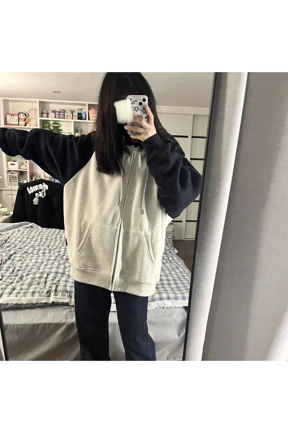 Buy Oversized Two Tone Zip Up Hoodie Shoptery