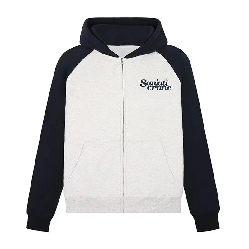 Oversized Two - Tone Zip - Up Hoodie - Hoodies