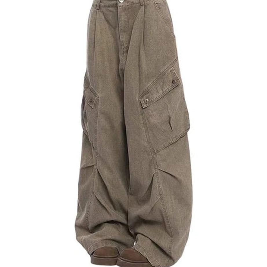 Y2k Oversized Utility Cargo Pants Brown Shoptery