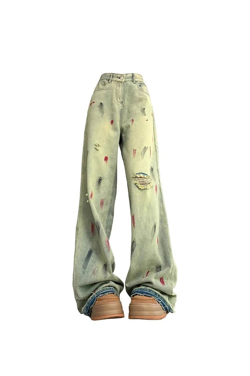 Paint Splatter Grunge Wide - Leg Jeans - Jeans